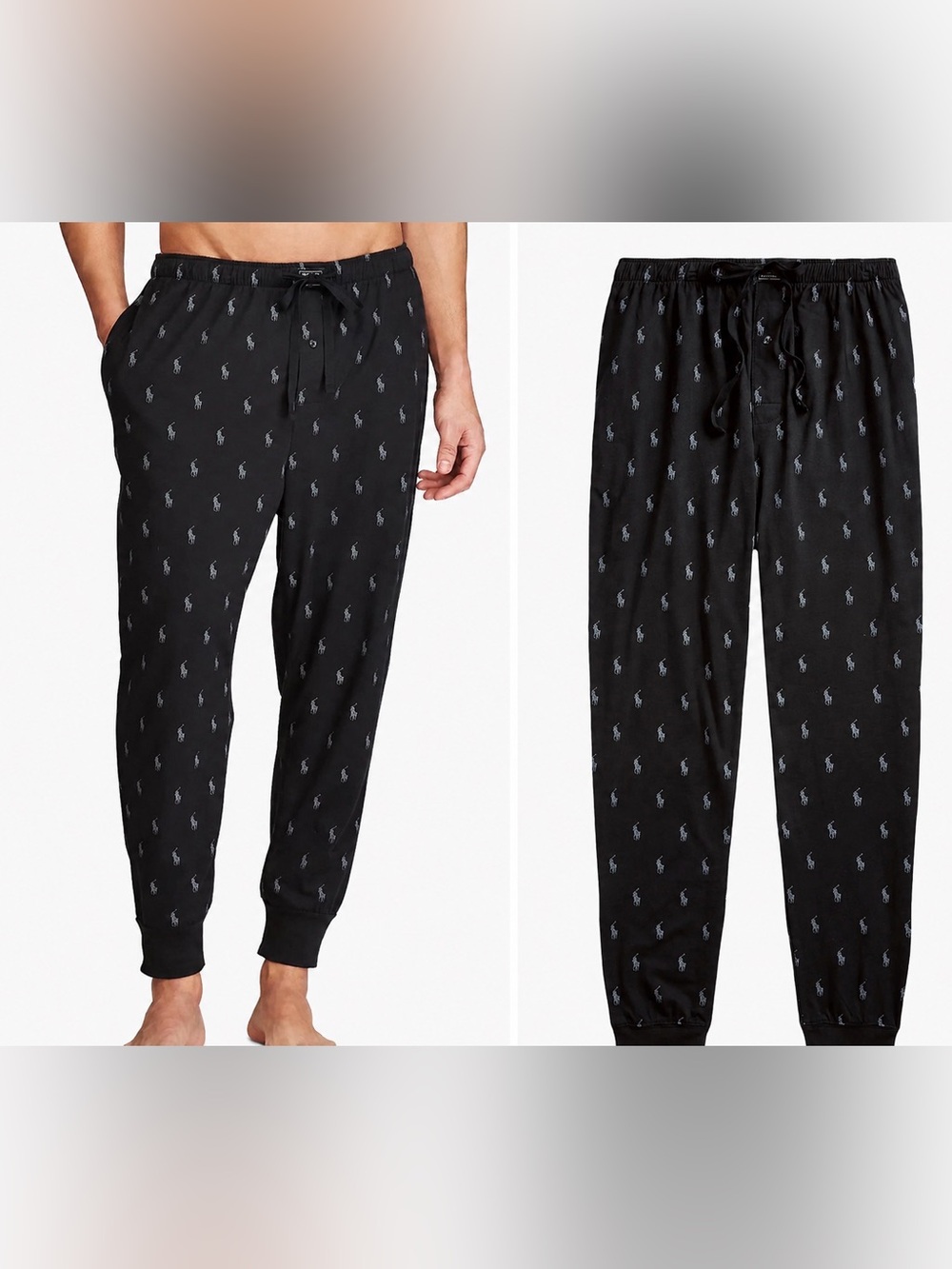 Polo Ralph Lauren All Over Pony Print Logo Jogger Pajama Pants Black Medium